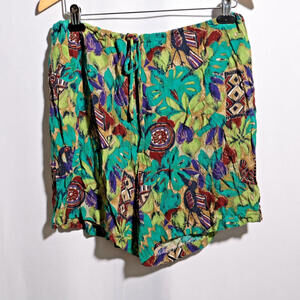 VTG Carole Little Shorts Tropical Abstract 80s Retro Rayon Boho Funky Art Bird 6